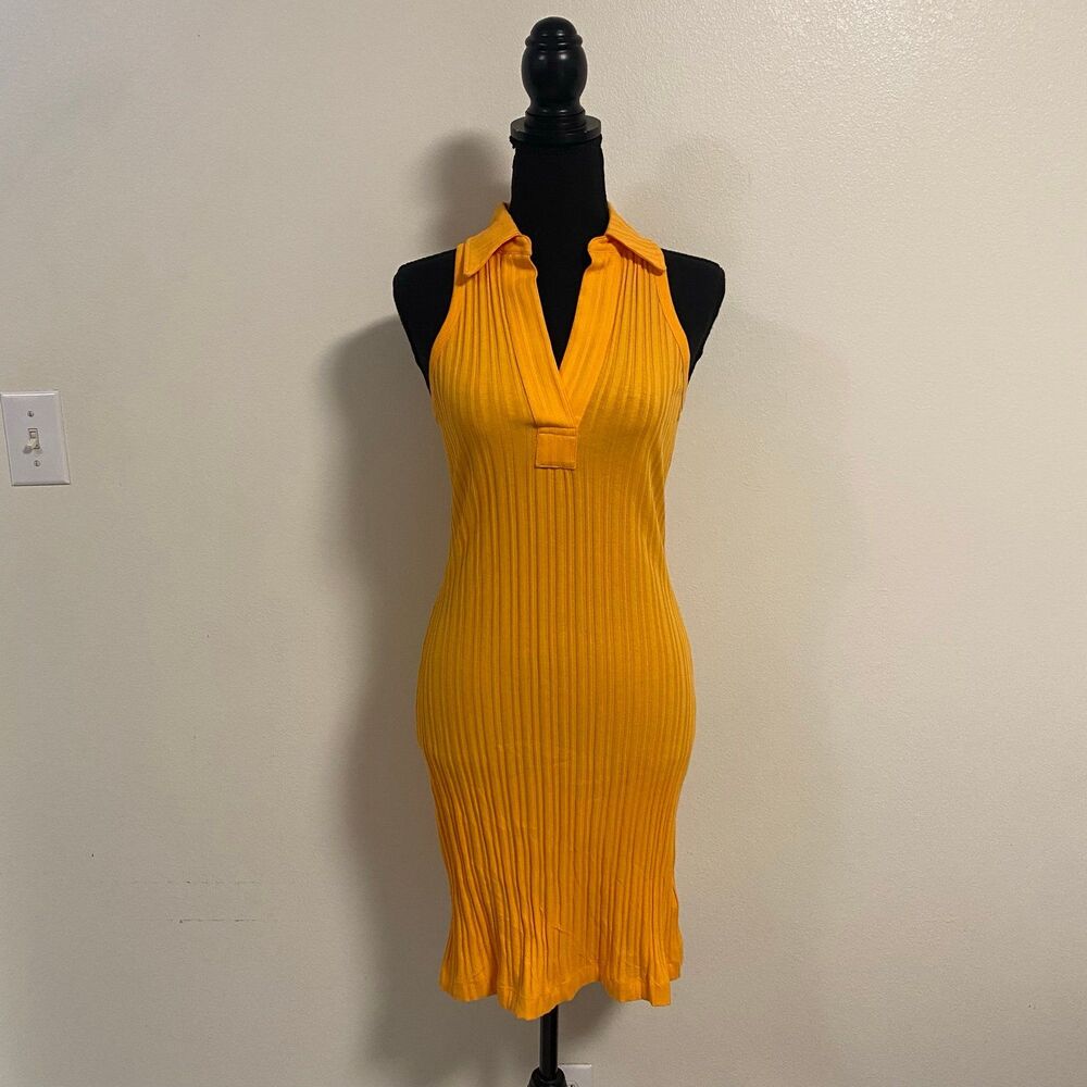 Helmut Lang Ribbed Polo Mini Dress In Apricot Orange Size Medium